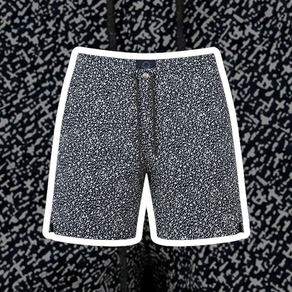 Even Tide Mens Board Shorts 34 Blue White Abstract Print Swim Trunks 10" Inseam